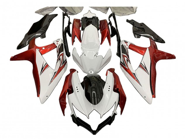 Billige Suzuki GSXR 600 / GSXR 750 Motorrad Verkleidung 2008-2010 - Weiss Orange Glanzendes Schwarz