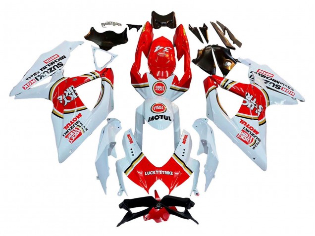 Billige Suzuki GSXR 600 / GSXR 750 Motorrad Verkleidung 2008-2010 - Weiss Rot Motul Lucky Strike