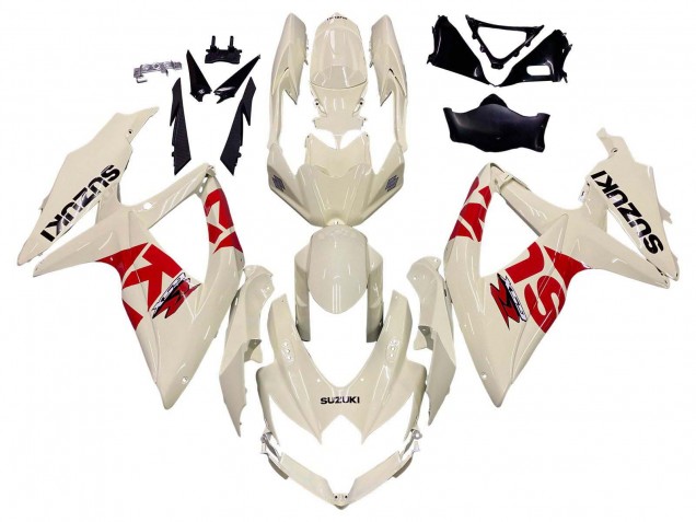 Billige Suzuki GSXR 600 / GSXR 750 Motorrad Verkleidung 2008-2010 - Creme Weiss Rot Schwarz