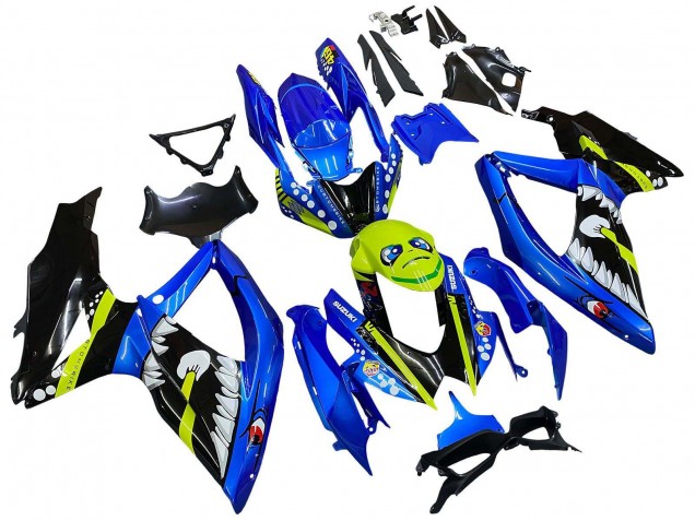 Billige Suzuki GSXR 600 / GSXR 750 Motorrad Verkleidung 2008-2010 - Blau Fluoreszierendes Grun Hai