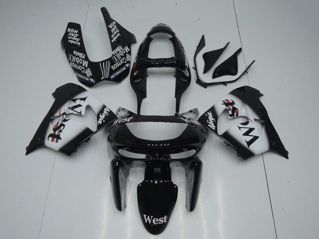 Billige Kawasaki ZX9R Motorrad Verkleidung 1998-1999 - Glanzendes Schwarz Weiss West
