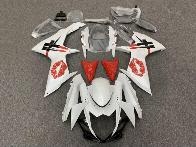 Billige Suzuki GSXR 600 / GSXR 750 Motorrad Verkleidung 2008-2010 - Weiss Rot Lipstick