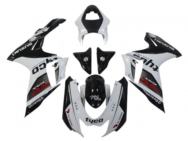 Billige Suzuki GSXR 600 / GSXR 750 Motorrad Verkleidung 2011-2024 - Weiss Schwarz Tyco Leuchtfeuer