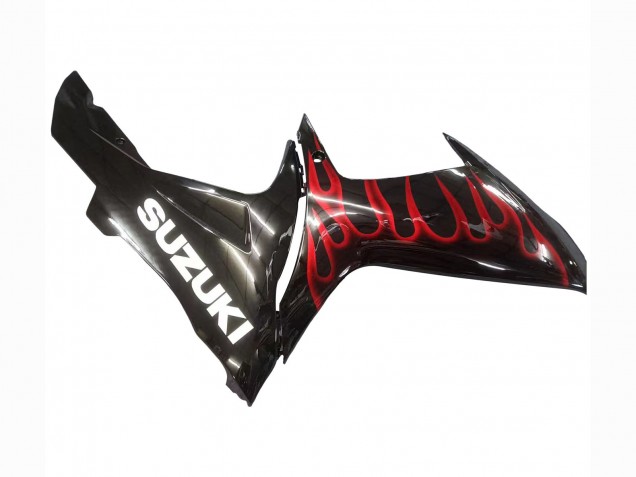 Billige Suzuki GSXR 600 / GSXR 750 Motorrad Verkleidung 2011-2024 - Glanzendes Schwarz Rot Flamme