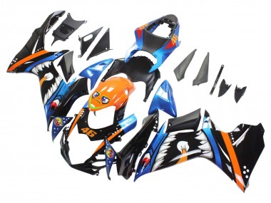 Billige Suzuki GSXR 600 / GSXR 750 Motorrad Verkleidung 2011-2024 - Hellblau Orange Schwarz Weiss Hai 46