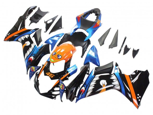 Billige Suzuki GSXR 600 / GSXR 750 Motorrad Verkleidung 2011-2024 - Hellblau Orange Schwarz Weiss Hai 46