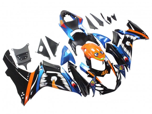 Billige Suzuki GSXR 600 / GSXR 750 Motorrad Verkleidung 2011-2024 - Hellblau Orange Schwarz Weiss Hai 46