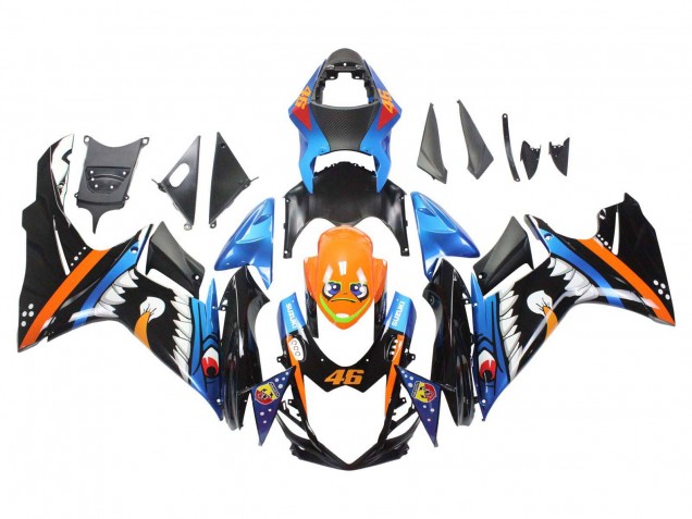 Billige Suzuki GSXR 600 / GSXR 750 Motorrad Verkleidung 2011-2024 - Hellblau Orange Schwarz Weiss Hai 46