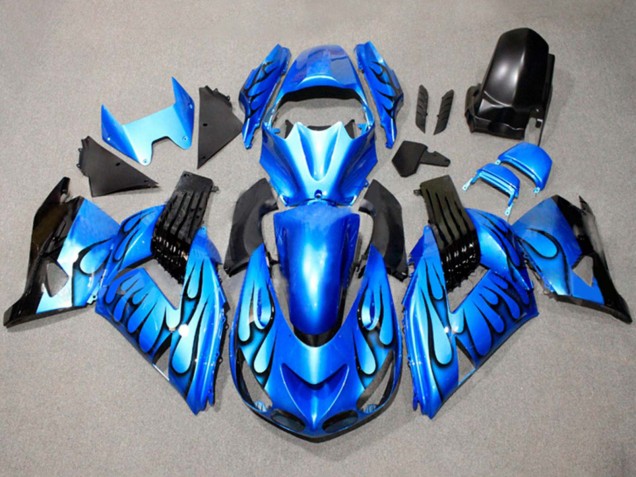 Billige Suzuki GSXR 600 / GSXR 750 Motorrad Verkleidung 2011-2024 - Blau Schwarz Flamme