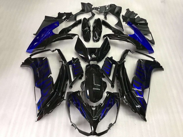 Billige Kawasaki EX650 Motorrad Verkleidung 2012-2016 - Glanzendes Schwarz Blau Flamme