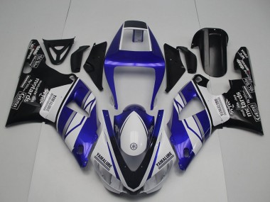 Billige Yamaha YZF R1 Motorrad Verkleidung 1998-1999 - Blau Weiss Glanzendes Schwarz Yamalube Motards