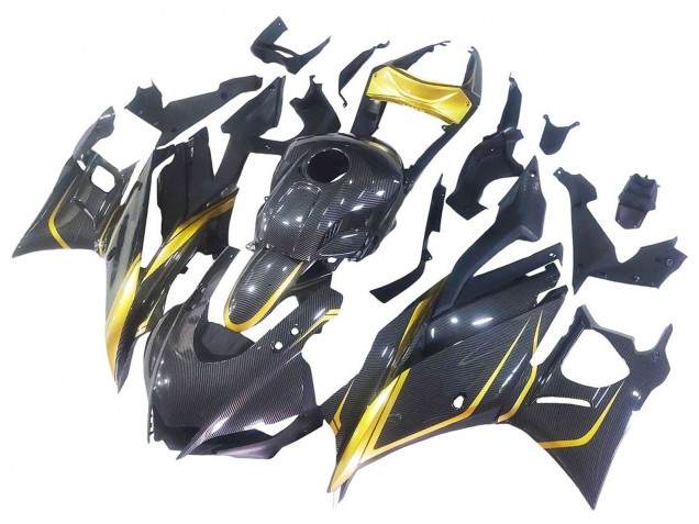 Billige Yamaha YZF R3/R25 Motorrad Verkleidung 2019-2021 - Gold Schwarz Carbonfaser