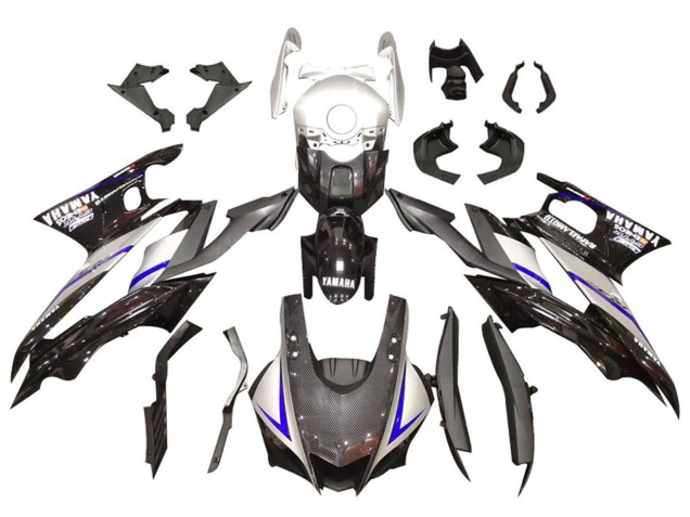 Billige Yamaha YZF R3/R25 Motorrad Verkleidung 2019-2021 - Silber Glanzendes Schwarz Carbonfaser Stil
