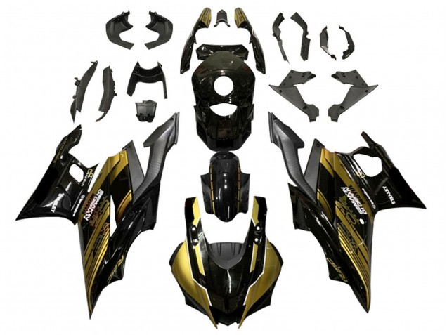 Billige Yamaha YZF R3/R25 Motorrad Verkleidung 2019-2021 - Gold Glanzendes Schwarz Semakin Didepan