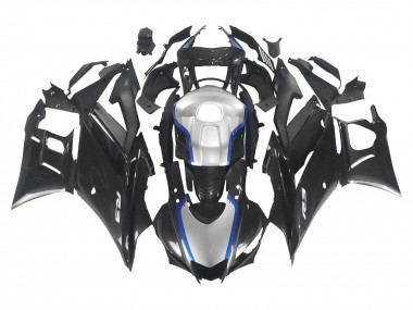 Billige Yamaha YZF R3/R25 Motorrad Verkleidung 2022-2024 - Schwarzer Carbonfaser Stil Silberblau