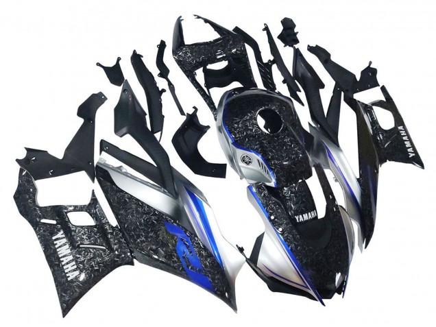 Billige Yamaha YZF R3/R25 Motorrad Verkleidung 2022-2024 - Marble Schwarz Silber Blau Geschmiedet Carbonfaser Stil