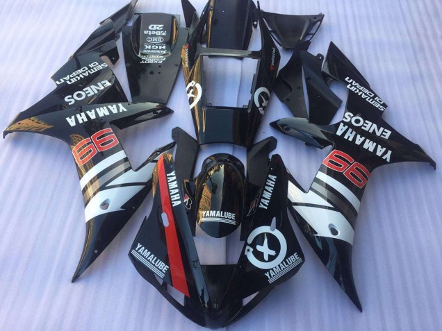 Billige Yamaha YZF R1 Motorrad Verkleidung 2002-2003 - Glanzendes Schwarz Weiss Rot Yamalube ENEOS