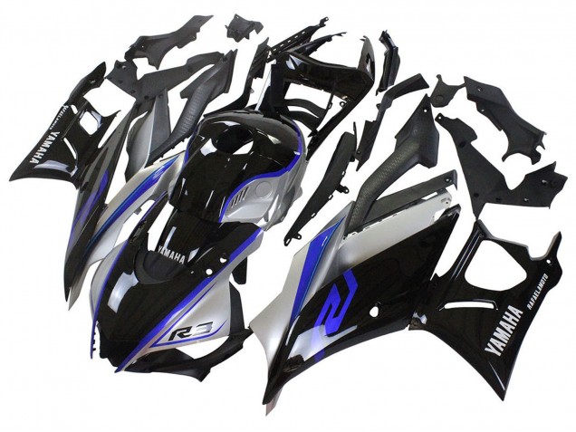 Billige Yamaha YZF R3/R25 Motorrad Verkleidung 2022-2024 - Silber Blau Glanzendes Schwarz