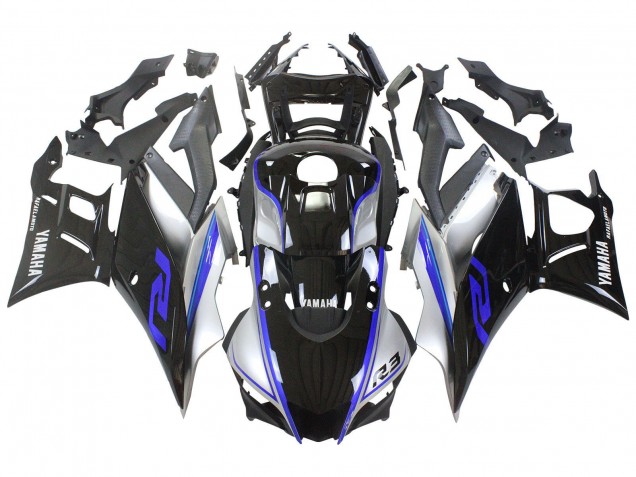 Billige Yamaha YZF R3/R25 Motorrad Verkleidung 2022-2024 - Silber Blau Glanzendes Schwarz