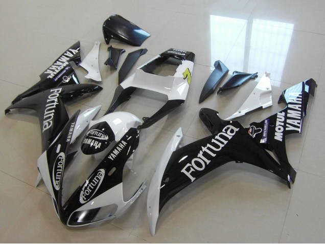 Billige Yamaha YZF R1 Motorrad Verkleidung 2002-2003 - Weiss Glanzendes Schwarz Fortuna Motul