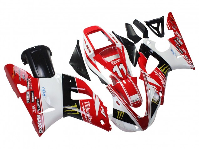 Billige Yamaha YZF 1000 R1 Motorrad Verkleidung 1998-1999 - Rot Weiss Schwarz Gelb Monster Milwaukee MAXXIS 11