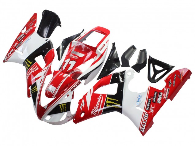 Billige Yamaha YZF 1000 R1 Motorrad Verkleidung 1998-1999 - Rot Weiss Schwarz Gelb Monster Milwaukee MAXXIS 11