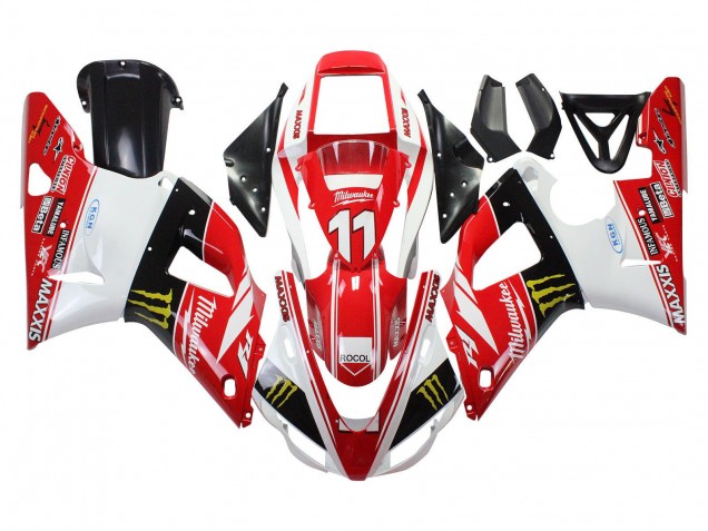 Billige Yamaha YZF 1000 R1 Motorrad Verkleidung 1998-1999 - Rot Weiss Schwarz Gelb Monster Milwaukee MAXXIS 11