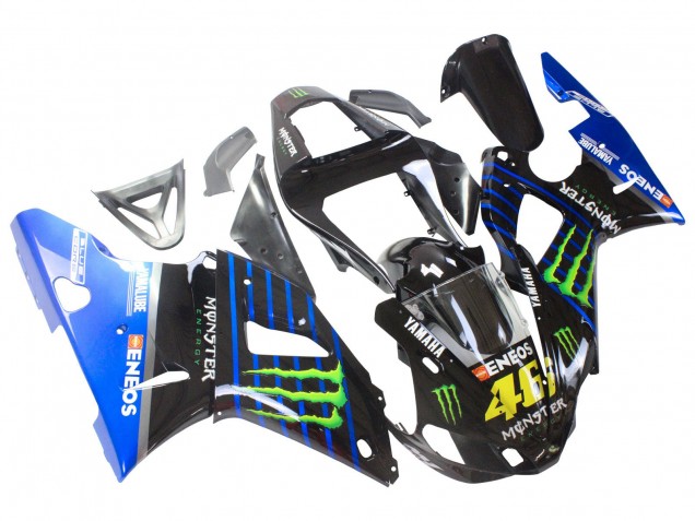 Billige Yamaha YZF 1000 R1 Motorrad Verkleidung 2000-2001 - Blau Schwarz Grun Monster Yamalube ENEOS 46
