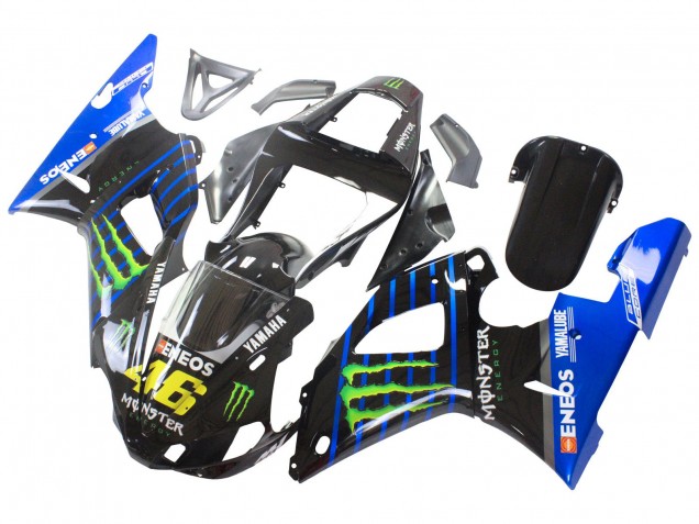 Billige Yamaha YZF 1000 R1 Motorrad Verkleidung 2000-2001 - Blau Schwarz Grun Monster Yamalube ENEOS 46