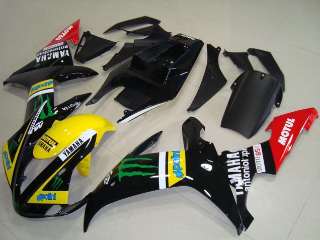 Billige Yamaha YZF R1 Motorrad Verkleidung 2002-2003 - Glanzendes Schwarz Gelb Rot Grun Motul Monster