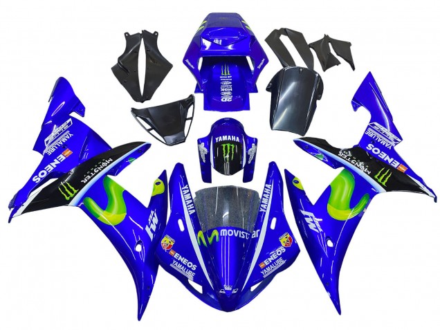 Billige Yamaha YZF 1000 R1 Motorrad Verkleidung 2002-2003 - Blau Schwarz Grun MoviStar ENEOS Monster