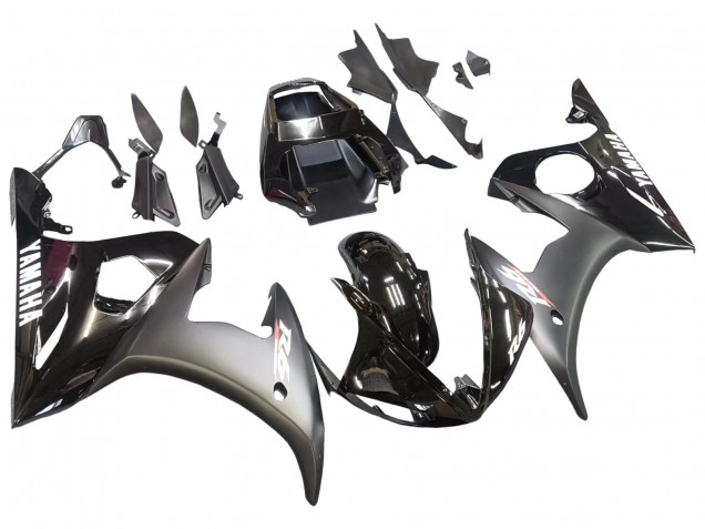 Billige Yamaha YZF R6 Motorrad Verkleidung 2003-2004 - Glanzendes Schwarz Matt Schwarz Weiss Aufkleber