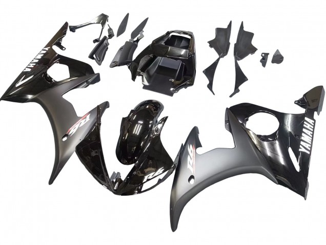 Billige Yamaha YZF R6 Motorrad Verkleidung 2003-2004 - Glanzendes Schwarz Matt Schwarz Weiss Aufkleber