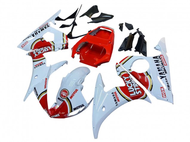 Billige Yamaha YZF R6 Motorrad Verkleidung 2003-2004 - Weiss Rot Lucky Strike Motul