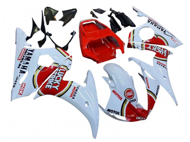 Billige Yamaha YZF R6 Motorrad Verkleidung 2003-2004 - Weiss Rot Lucky Strike Motul