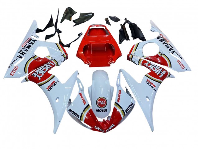 Billige Yamaha YZF R6 Motorrad Verkleidung 2003-2004 - Weiss Rot Lucky Strike Motul