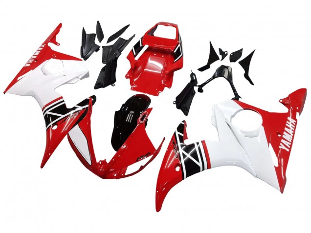 Billige Yamaha YZF R6 Motorrad Verkleidung 2003-2004 - Weiss Rot Glanzendes Schwarz