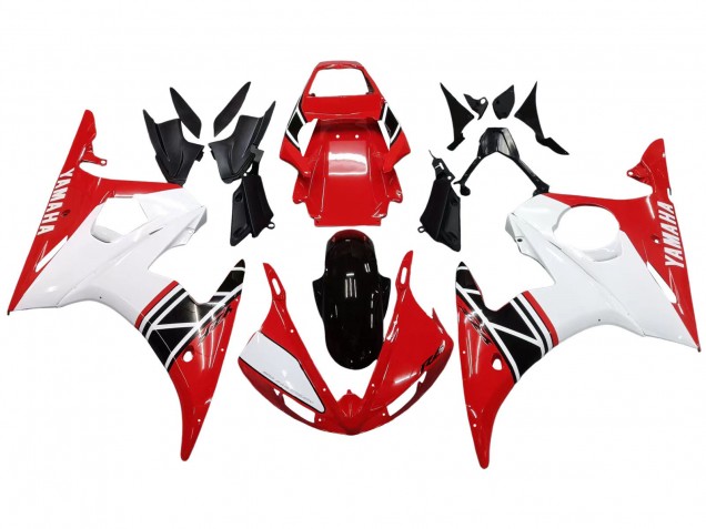 Billige Yamaha YZF R6 Motorrad Verkleidung 2003-2004 - Weiss Rot Glanzendes Schwarz