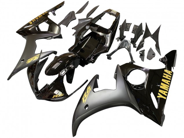 Billige Yamaha YZF R6 Motorrad Verkleidung 2003-2004 - Glanzendes Schwarz Matt Schwarz Gold Aufkleber