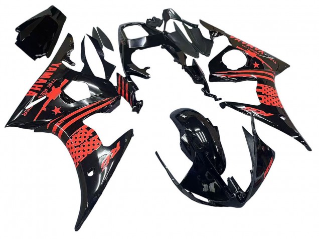Billige Yamaha YZF R6 Motorrad Verkleidung 2003-2004 - Glanzendes Schwarz Rot