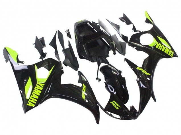 Billige Yamaha YZF R6 Motorrad Verkleidung 2003-2004 - Glanzendes Schwarz Neon Gelb