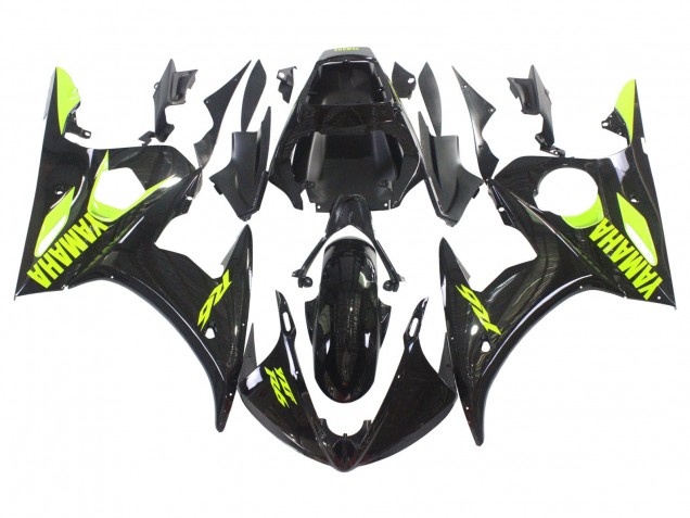Billige Yamaha YZF R6 Motorrad Verkleidung 2003-2004 - Glanzendes Schwarz Neon Gelb