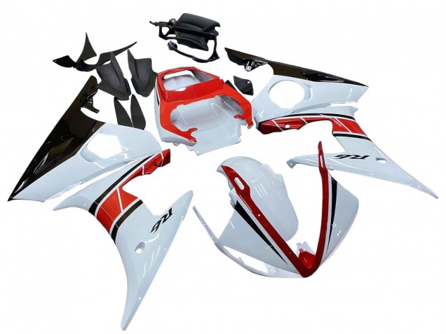 Billige Yamaha YZF R6S Motorrad Verkleidung 2006-2009 - Weiss Rot Glanzendes Schwarz