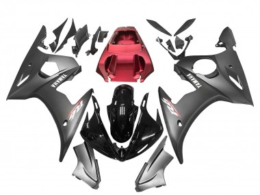 Billige Yamaha YZF R6 Motorrad Verkleidung 2003-2004 - Rot Glanzendes Schwarz Matt Schwarz