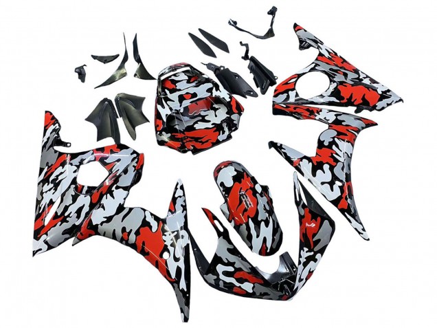 Billige Yamaha YZF R6S Motorrad Verkleidung 2006-2009 - Schwarz Rot Grau Camouflage