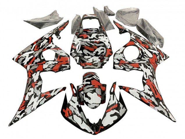 Billige Yamaha YZF R6S Motorrad Verkleidung 2006-2009 - Schwarz Rot Grau Camouflage
