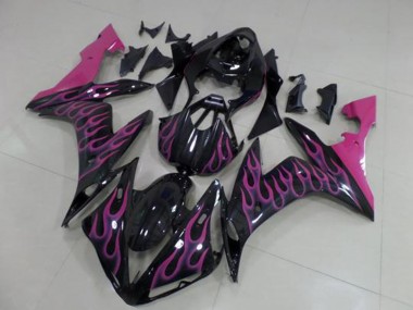 Billige Yamaha YZF R1 Motorrad Verkleidung 2004-2006 - Glanzendes Schwarz Rosa Flamme