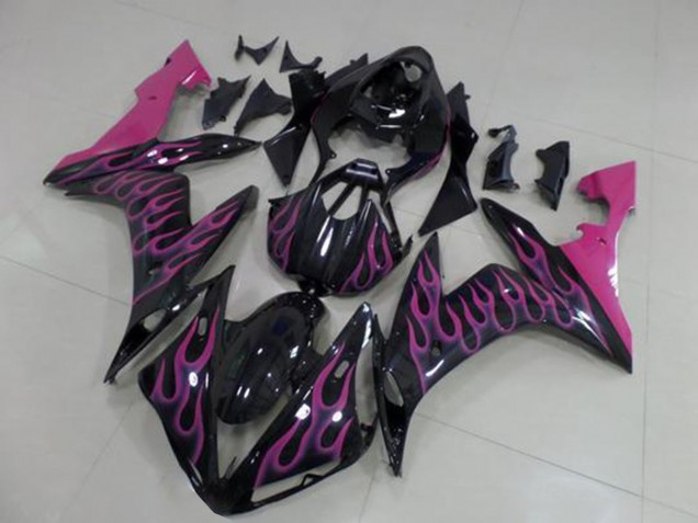 Billige Yamaha YZF R1 Motorrad Verkleidung 2004-2006 - Glanzendes Schwarz Rosa Flamme