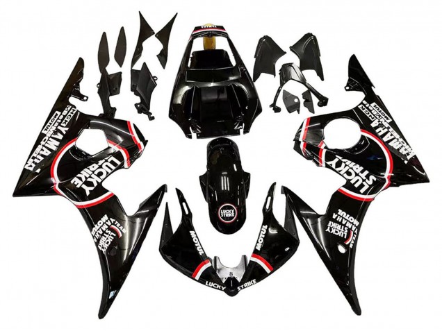 Billige Yamaha YZF 600 R6 Motorrad Verkleidung 2005 - Glanzendes Schwarz Weiss Lucky Strike Motul