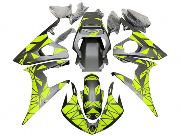 Billige Yamaha YZF 600 R6 Motorrad Verkleidung 2005 - Matt Schwarz Neon Grun